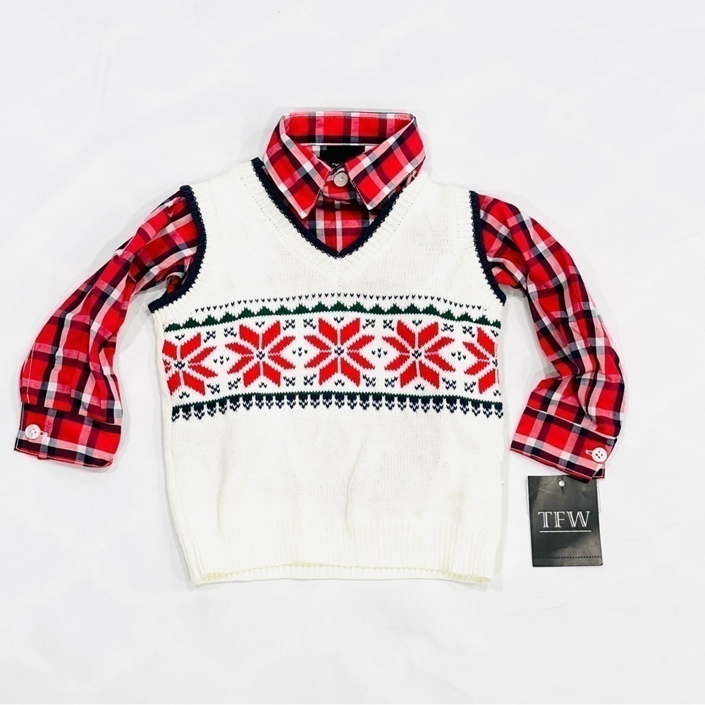 NWT TFW Baby Boys 2pc Snowflake Holiday Sweater Vest Set